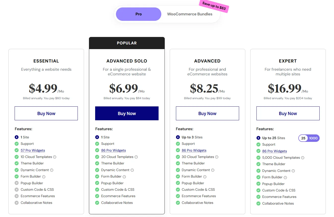 elementor pricing 2025